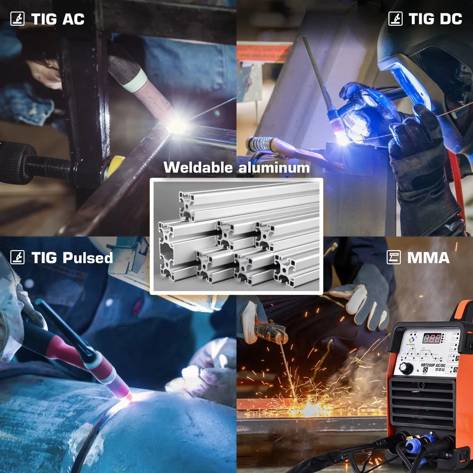 4-in-1 AC/DC Tig Welding machine AC pulse argon Aluminium Welder Digital Control Gas Stainless Pulse Welder 2T 4T HBT250P