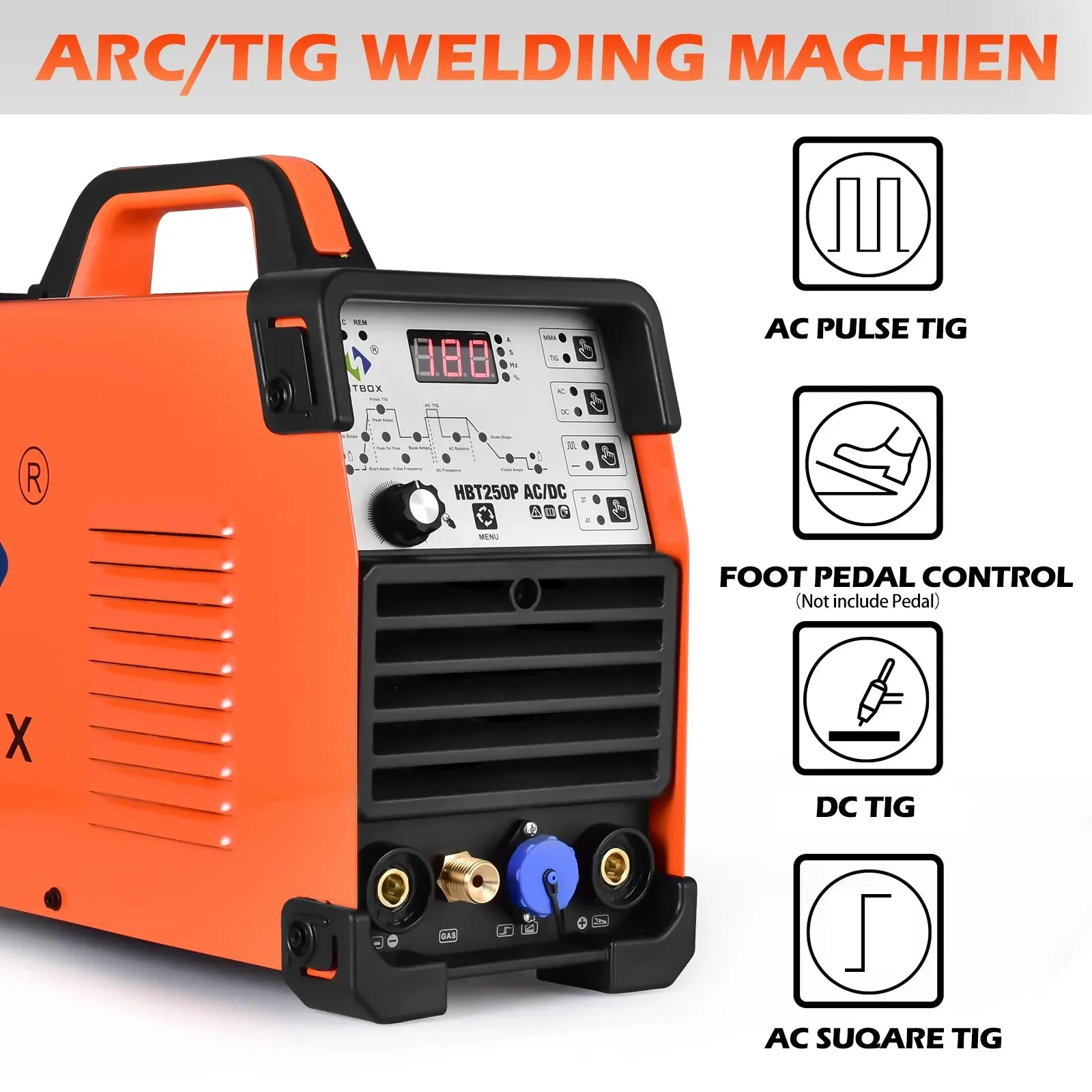 4-in-1 AC/DC Tig Welding machine AC pulse argon Aluminium Welder Digital Control Gas Stainless Pulse Welder 2T 4T HBT250P