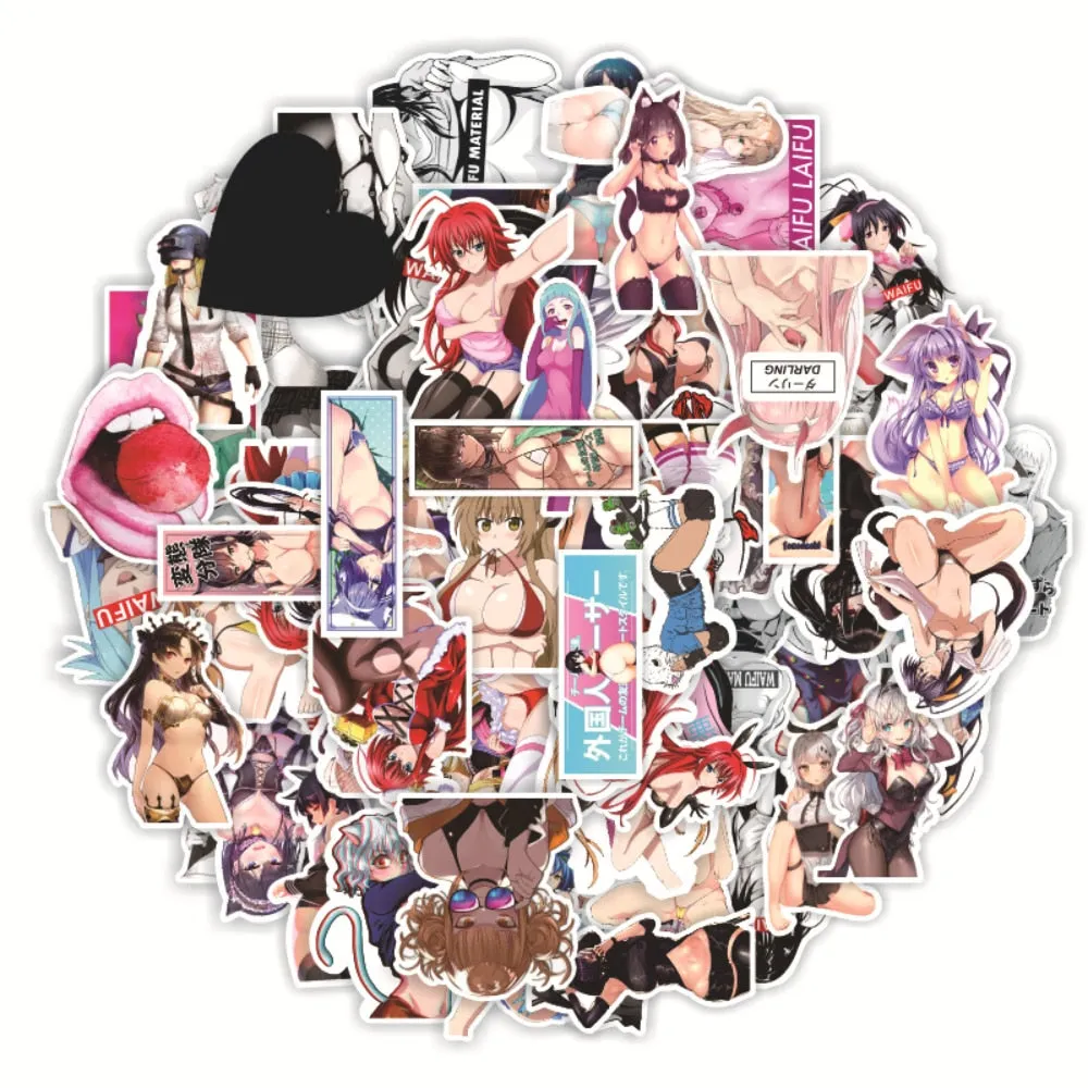 50pcs Hot anime Decal Stickers | Hot girl Waifu stickers Decal Stickers | For  suitcase laptop Car Truck Waterproof Car stickers