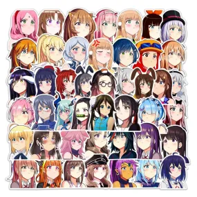 50pcs Pouting Anime Characters Collection | Anime kawai Stickers Classic Kawaii Cute Trolley Decal Sticker