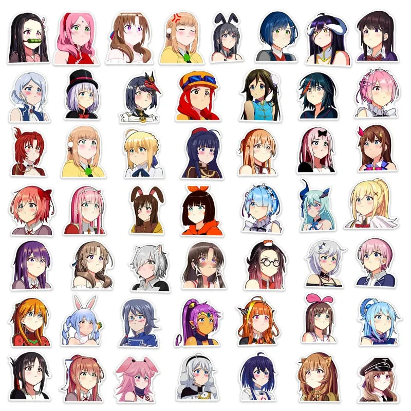 50pcs Pouting Anime Characters Collection | Anime kawai Stickers Classic Kawaii Cute Trolley Decal Sticker