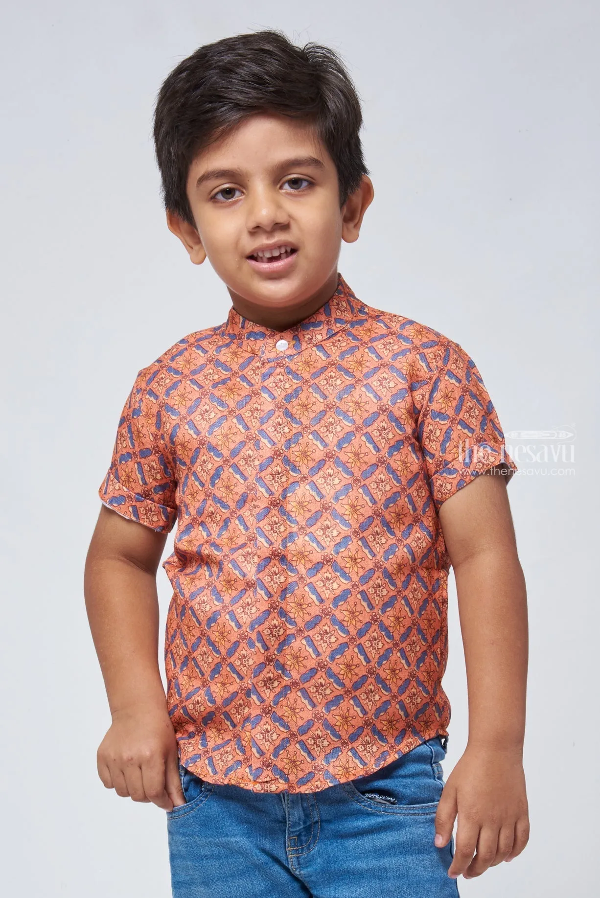 ABQ. Authentic Ajrakh Hand Block Print Boys' Shirt: Celebrate Indian Heritage in Style