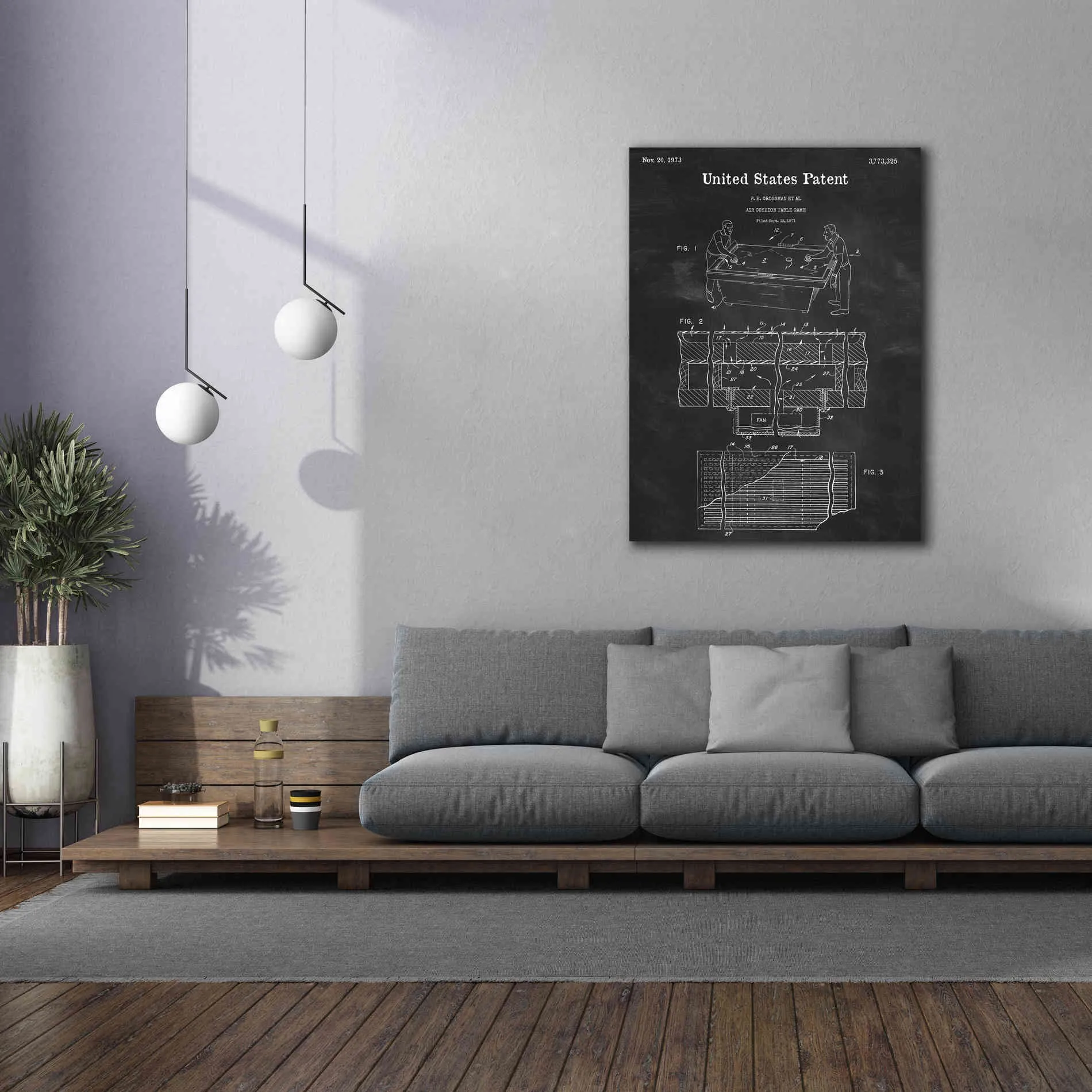 'Air Hockey Blueprint Patent Chalkboard,' Canvas Wall Art