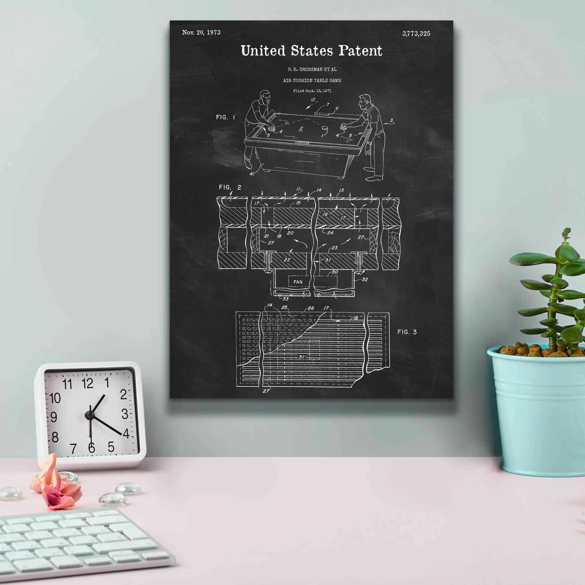 'Air Hockey Blueprint Patent Chalkboard,' Canvas Wall Art