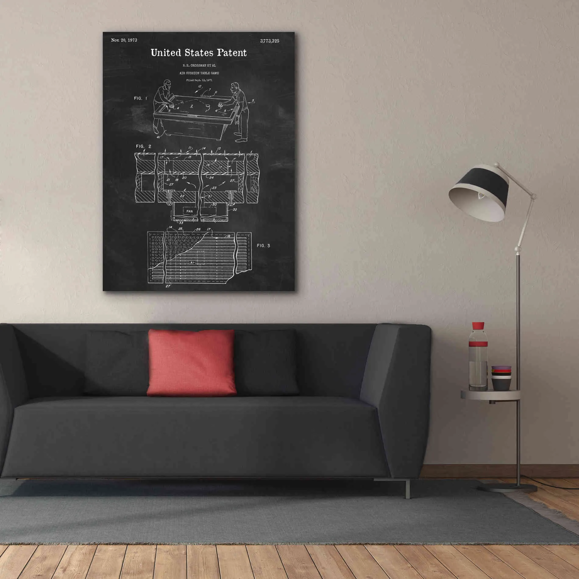 'Air Hockey Blueprint Patent Chalkboard,' Canvas Wall Art