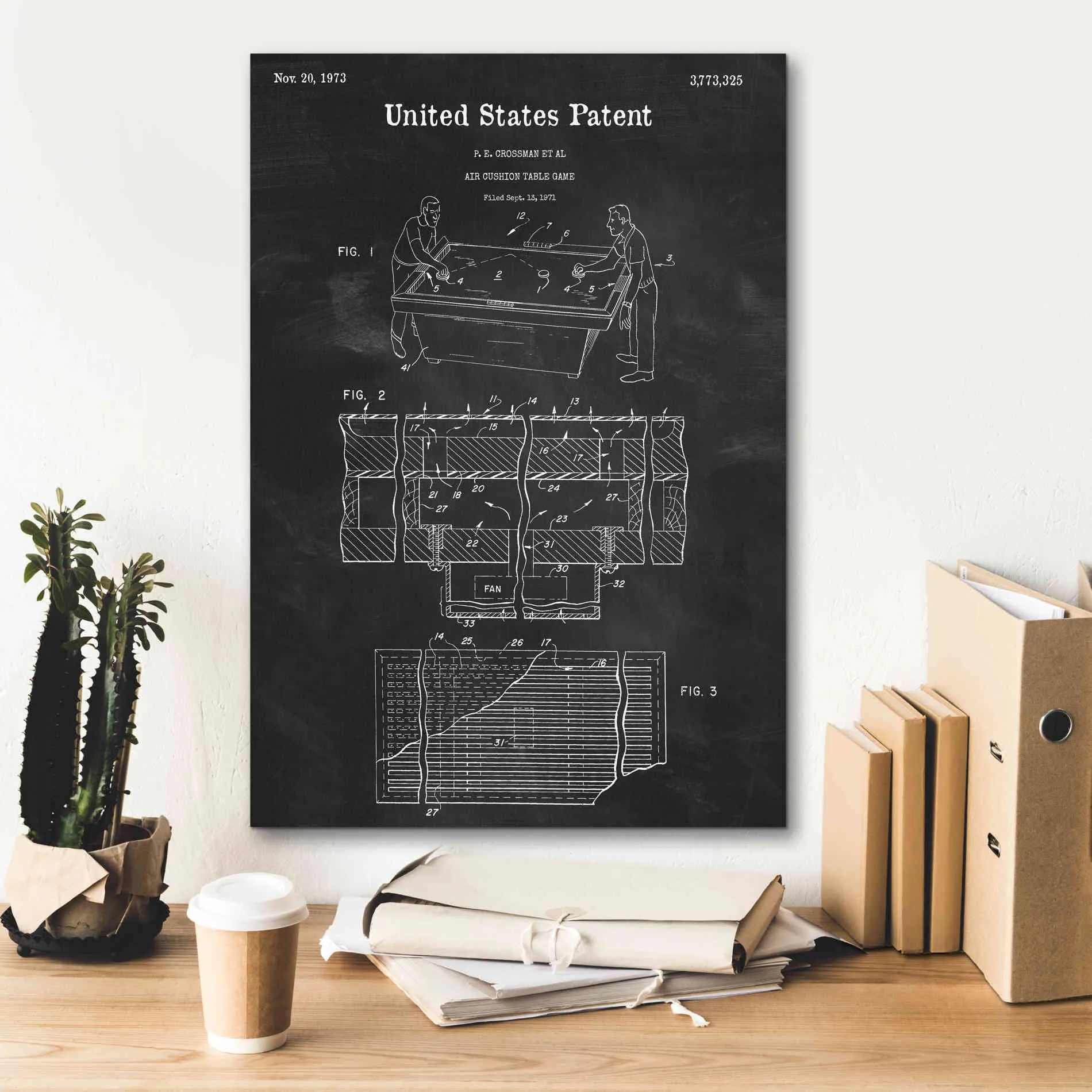 'Air Hockey Blueprint Patent Chalkboard,' Canvas Wall Art