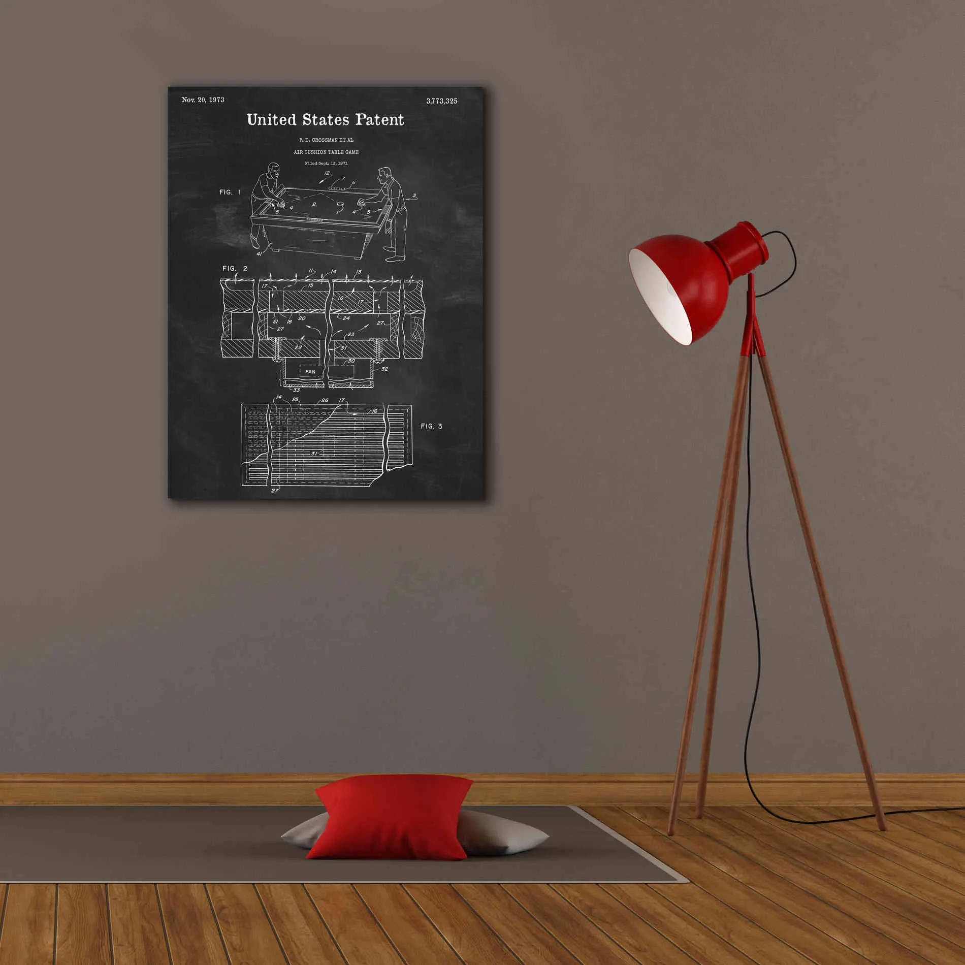 'Air Hockey Blueprint Patent Chalkboard,' Canvas Wall Art