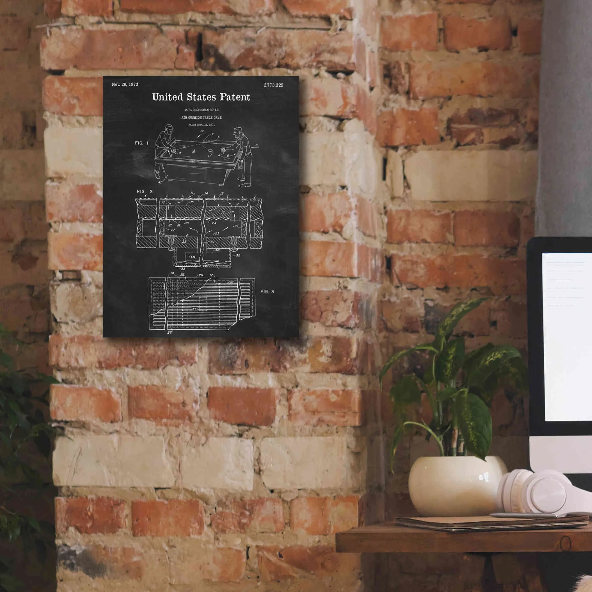 'Air Hockey Blueprint Patent Chalkboard,' Canvas Wall Art