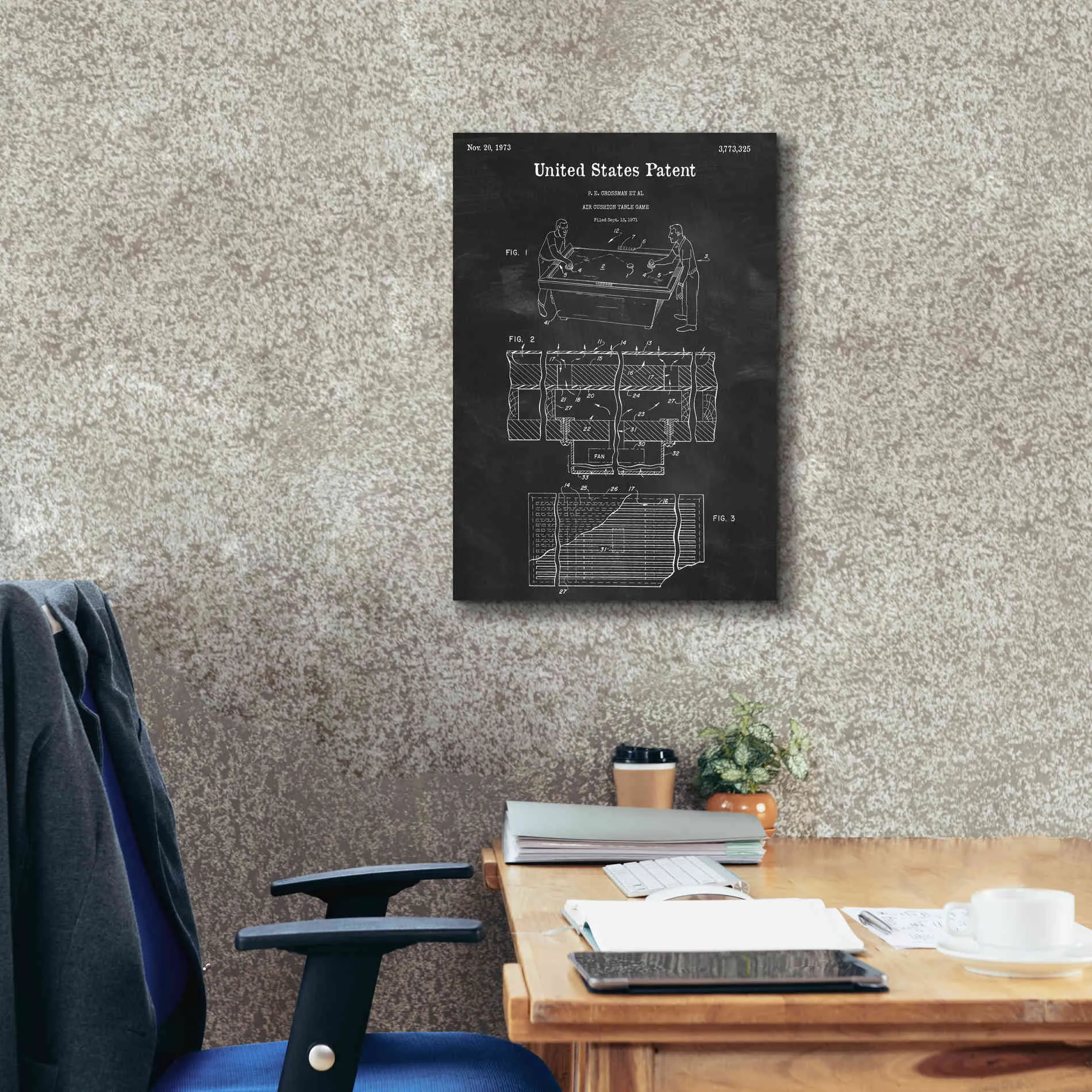 'Air Hockey Blueprint Patent Chalkboard,' Canvas Wall Art