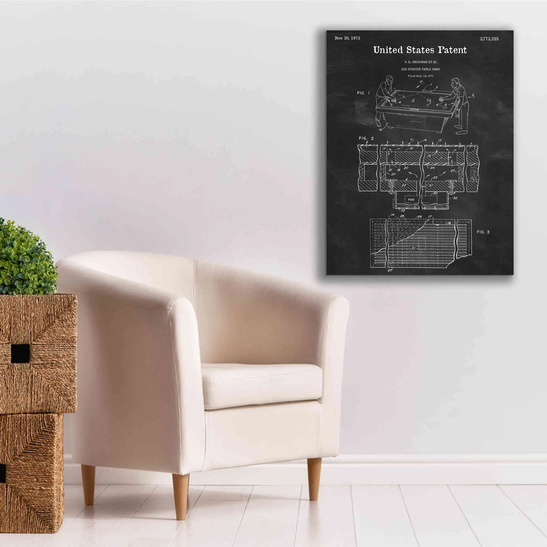 'Air Hockey Blueprint Patent Chalkboard,' Canvas Wall Art