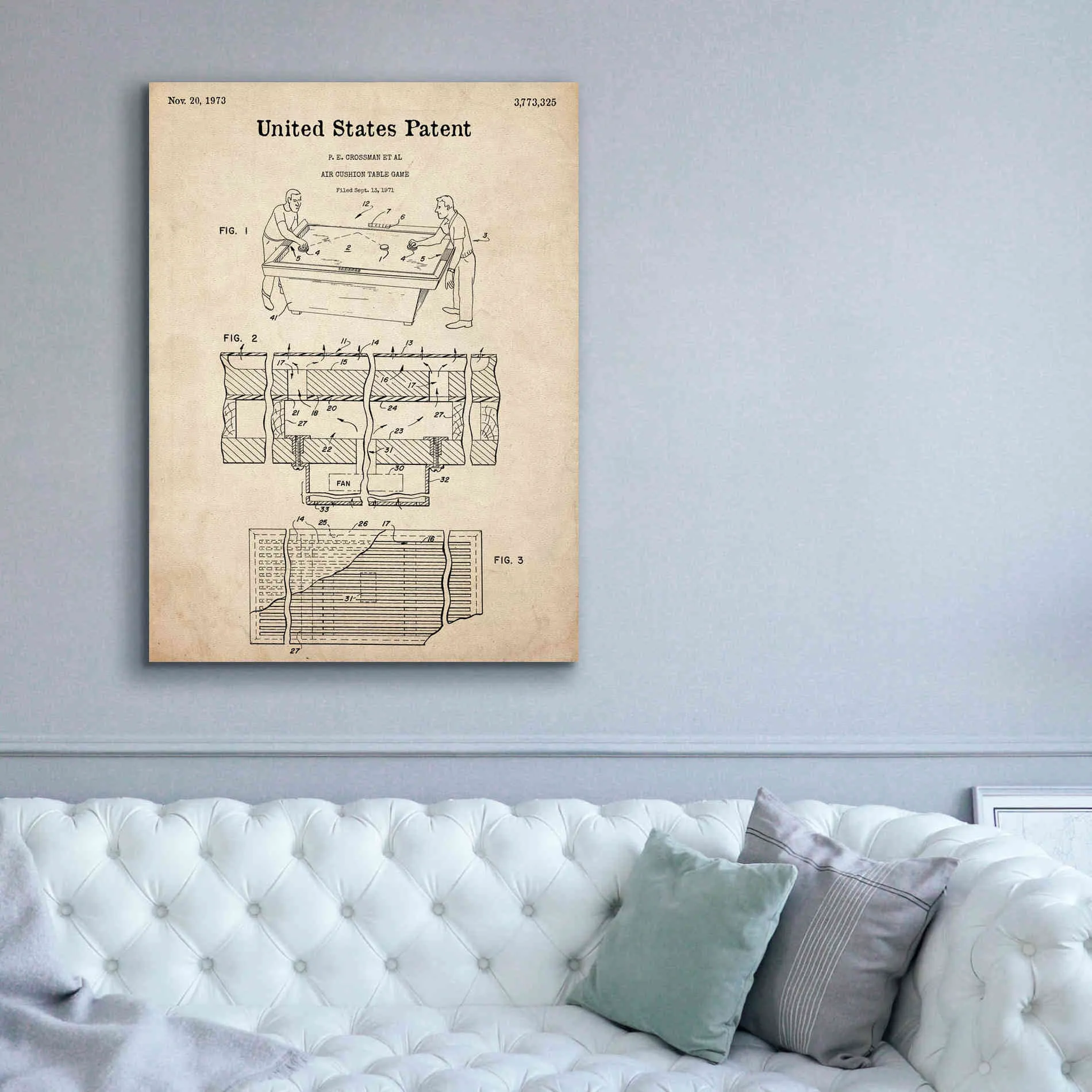 'Air Hockey Blueprint Patent Parchment,' Canvas Wall Art