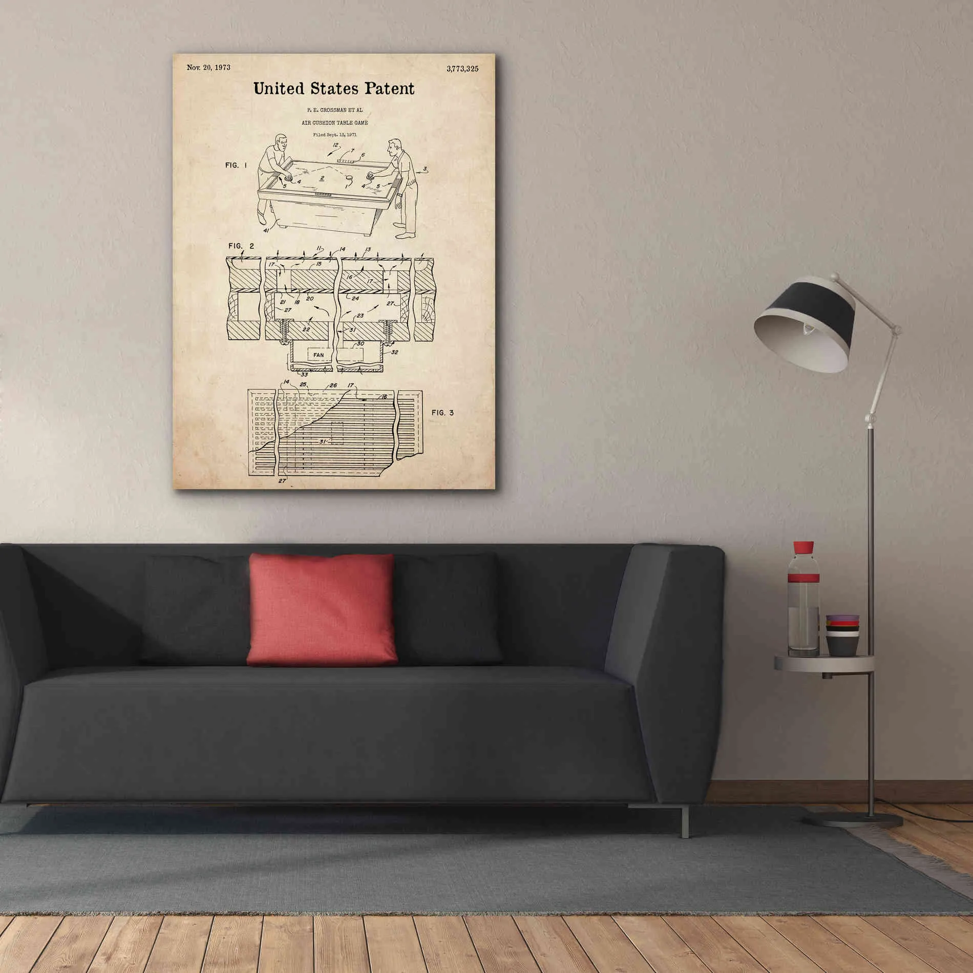 'Air Hockey Blueprint Patent Parchment,' Canvas Wall Art