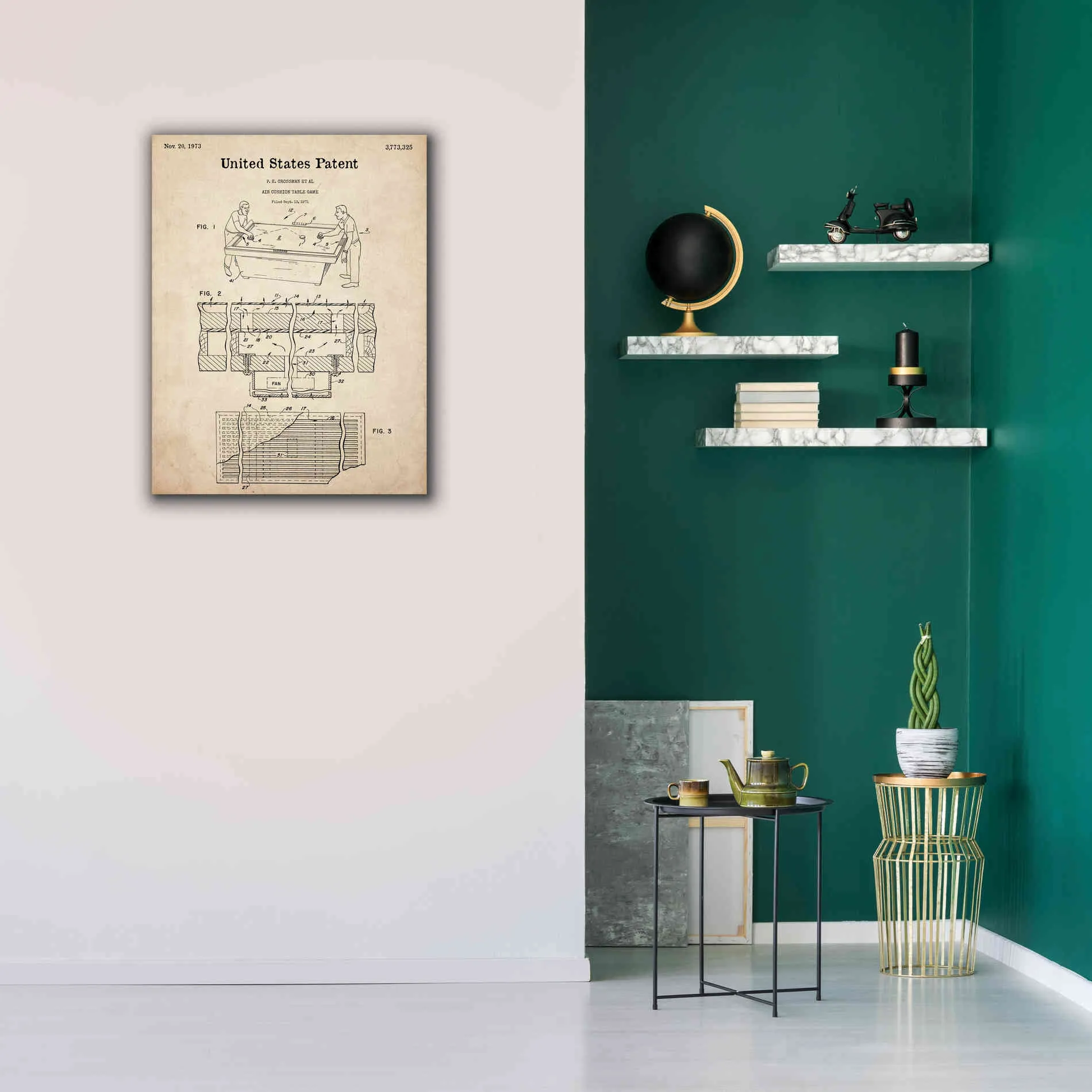 'Air Hockey Blueprint Patent Parchment,' Canvas Wall Art