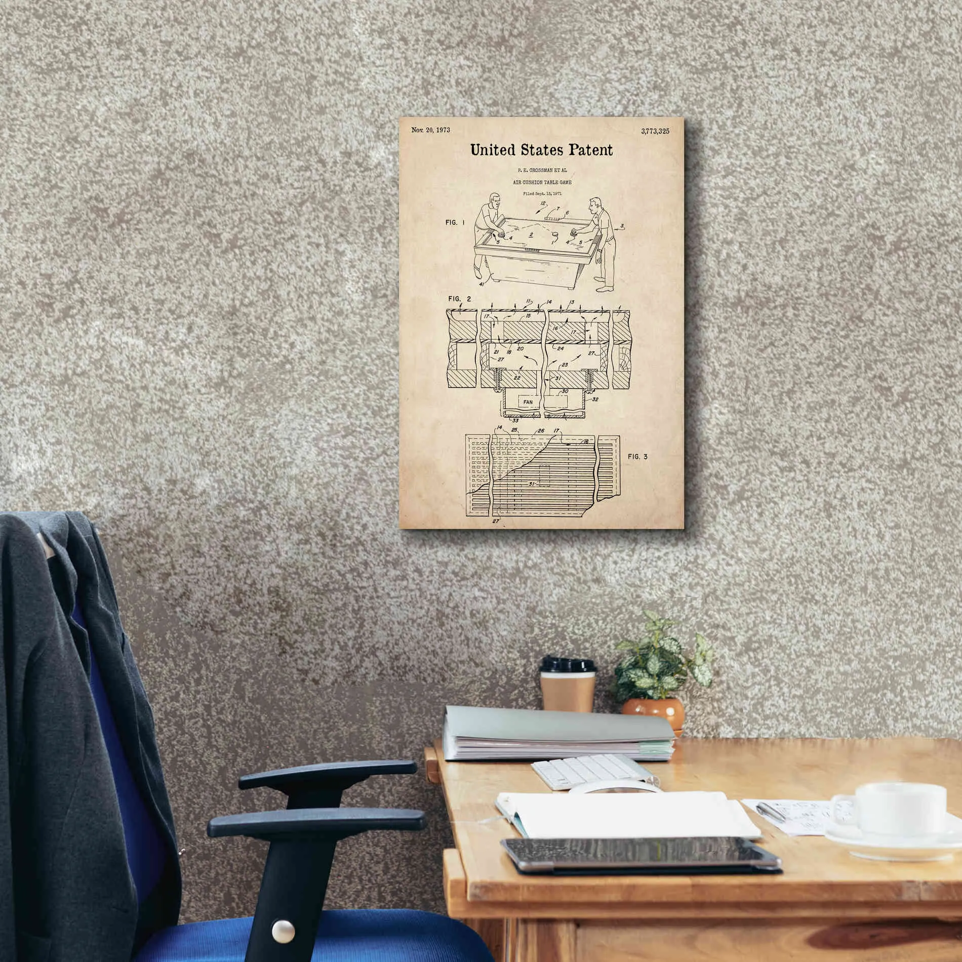 'Air Hockey Blueprint Patent Parchment,' Canvas Wall Art