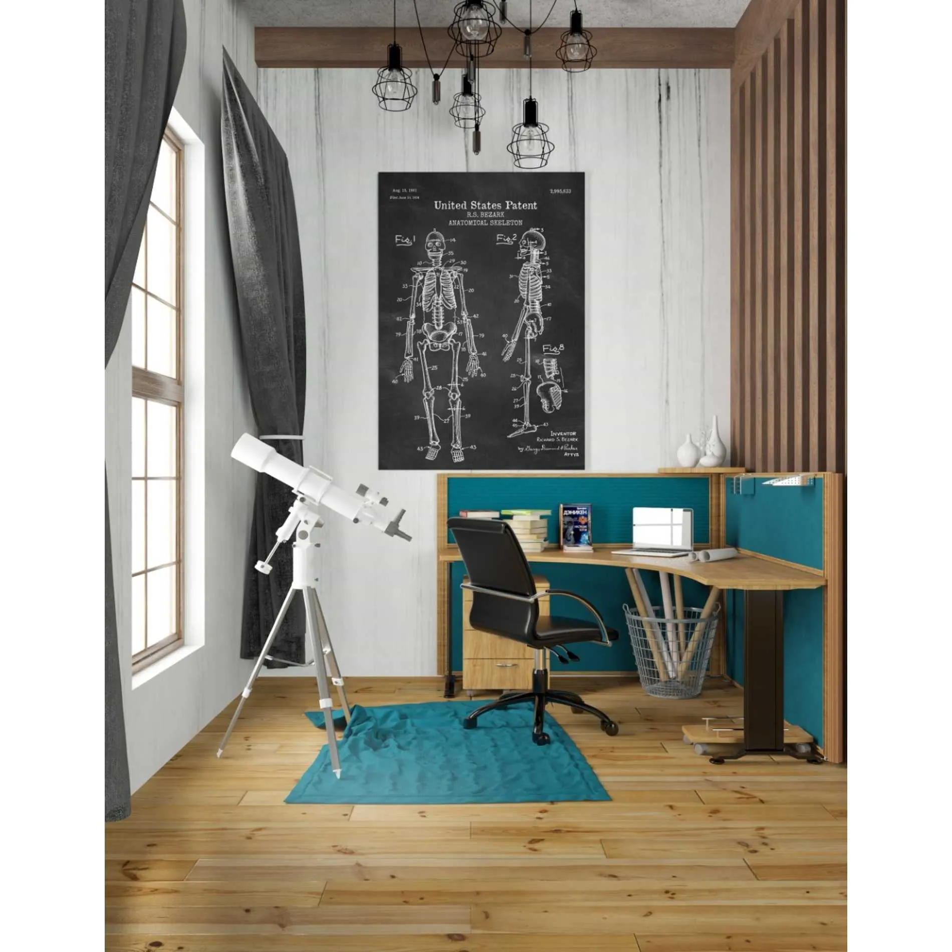 'Anatomical Skeleton Blueprint Patent Chalkboard' Canvas Wall Art