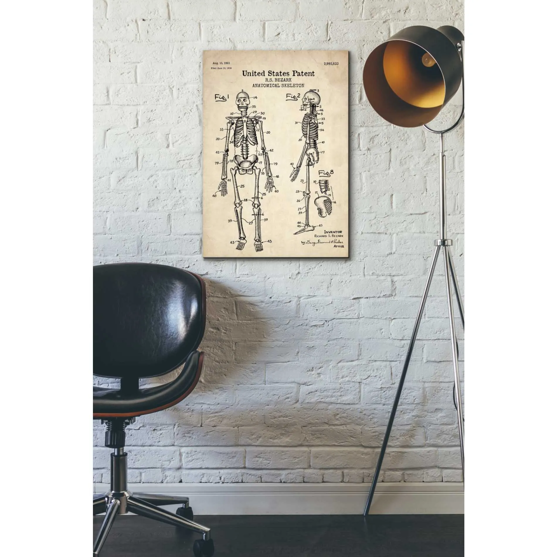 'Anatomical Skeleton Blueprint Patent Parchment' Canvas Wall Art