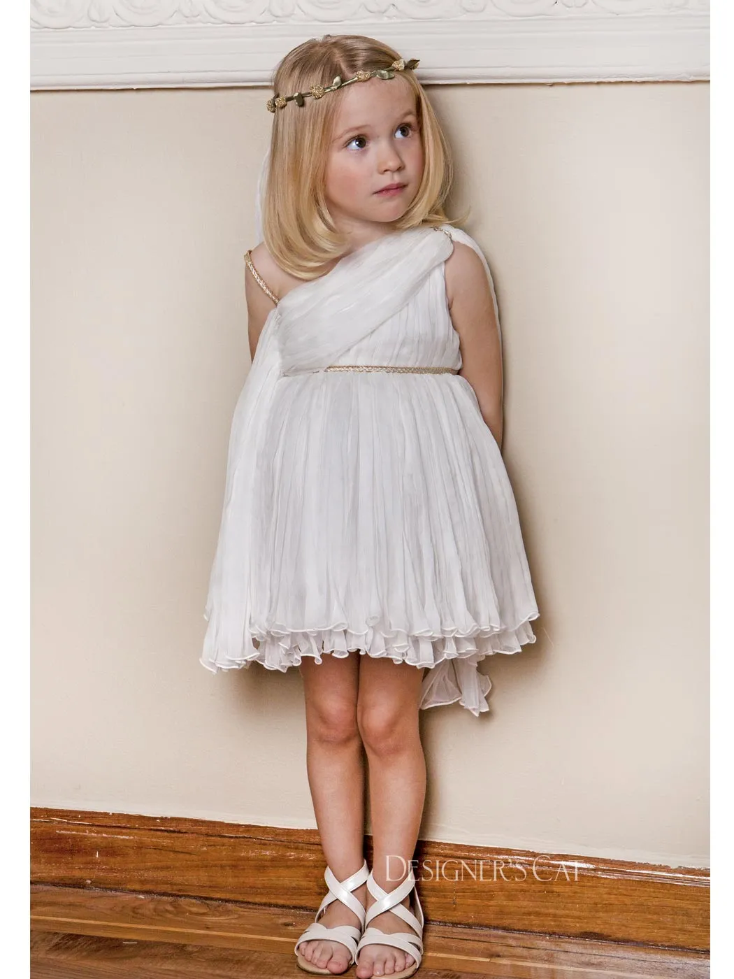 Baptism silk dress with pleated muslin - CARYATIS White