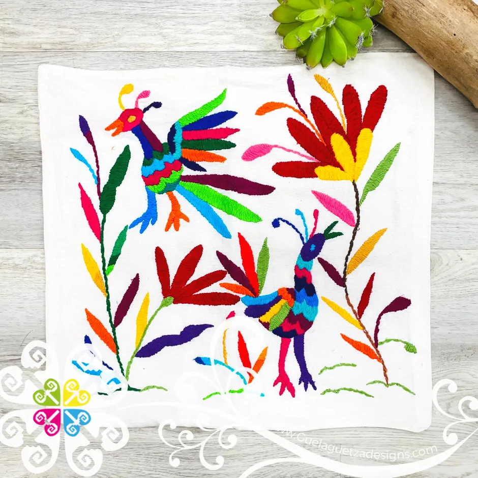 Birds Design - Square Natural Otomi Decorative Pillow Cases