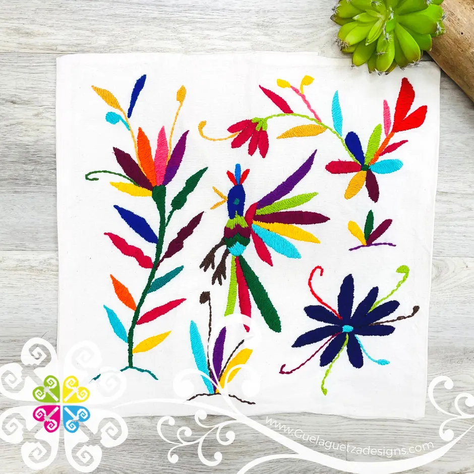 Birds Design - Square Natural Otomi Decorative Pillow Cases