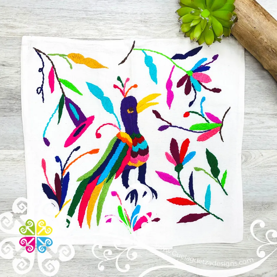 Birds Design - Square Natural Otomi Decorative Pillow Cases