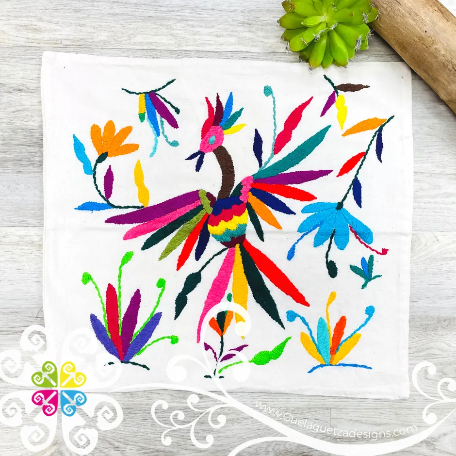 Birds Design - Square Natural Otomi Decorative Pillow Cases