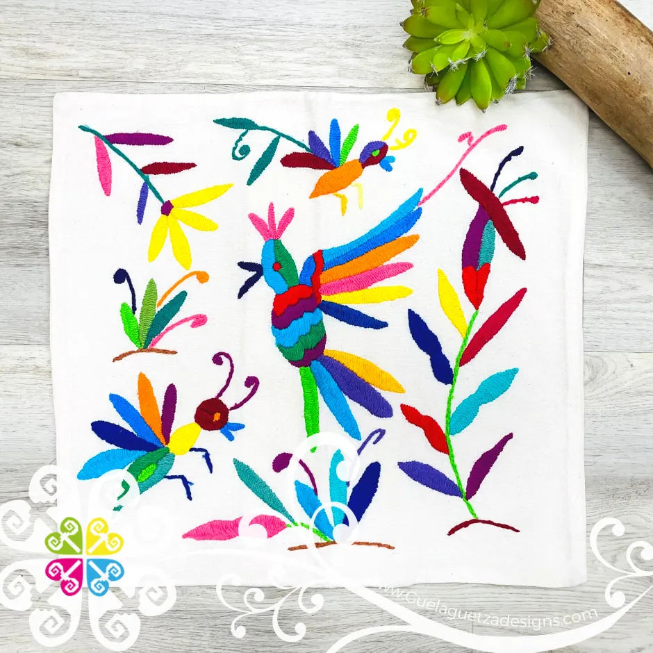 Birds Design - Square Natural Otomi Decorative Pillow Cases