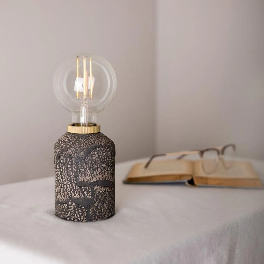 Bixa Small Ceramic Table Lamp - Black Clay - Mullan Lighting