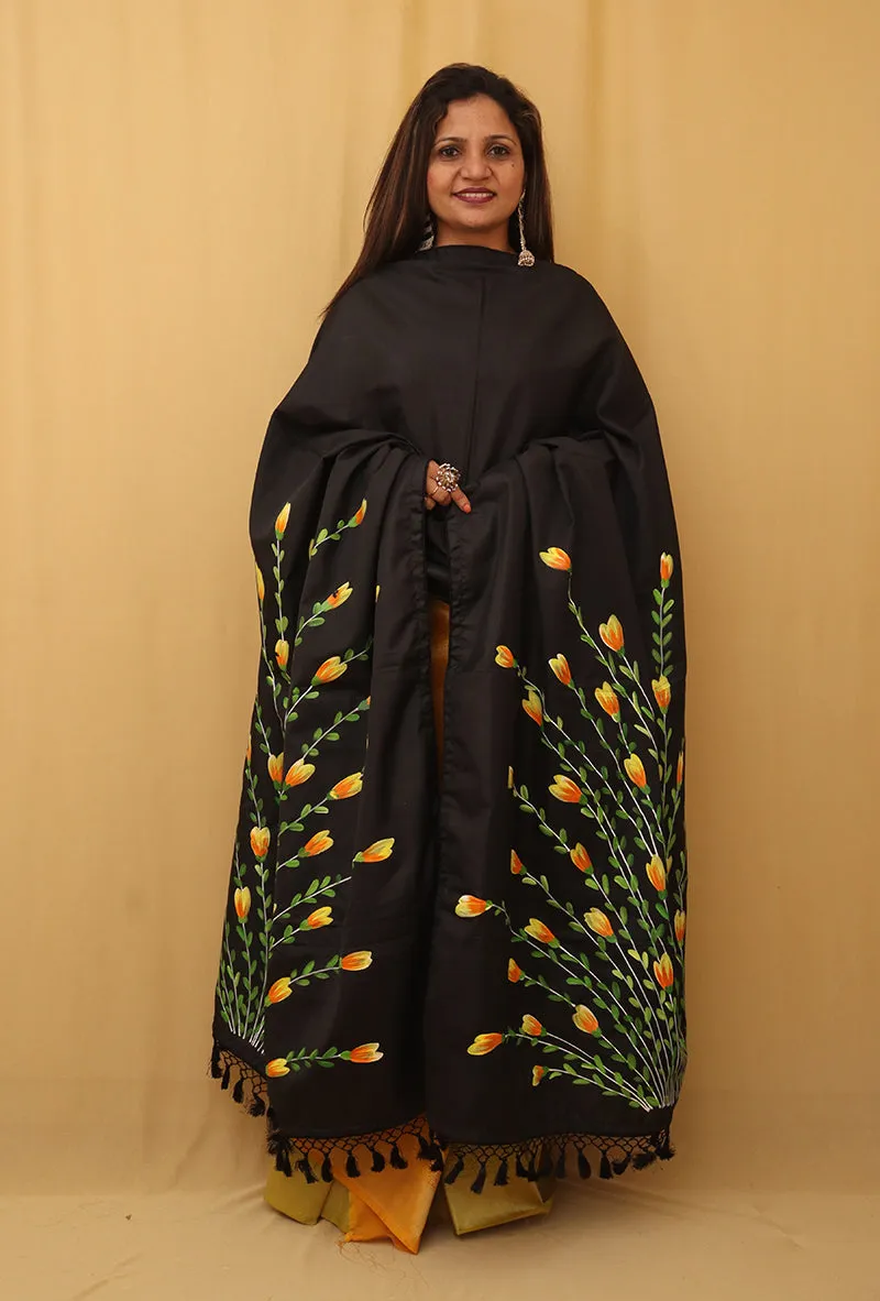 Black Hand Painted Recycled Fabric Dupatta