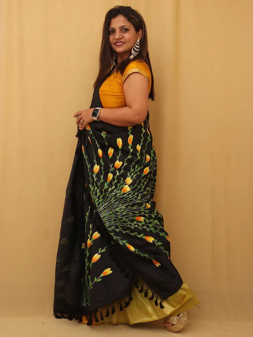 Black Hand Painted Recycled Fabric Dupatta