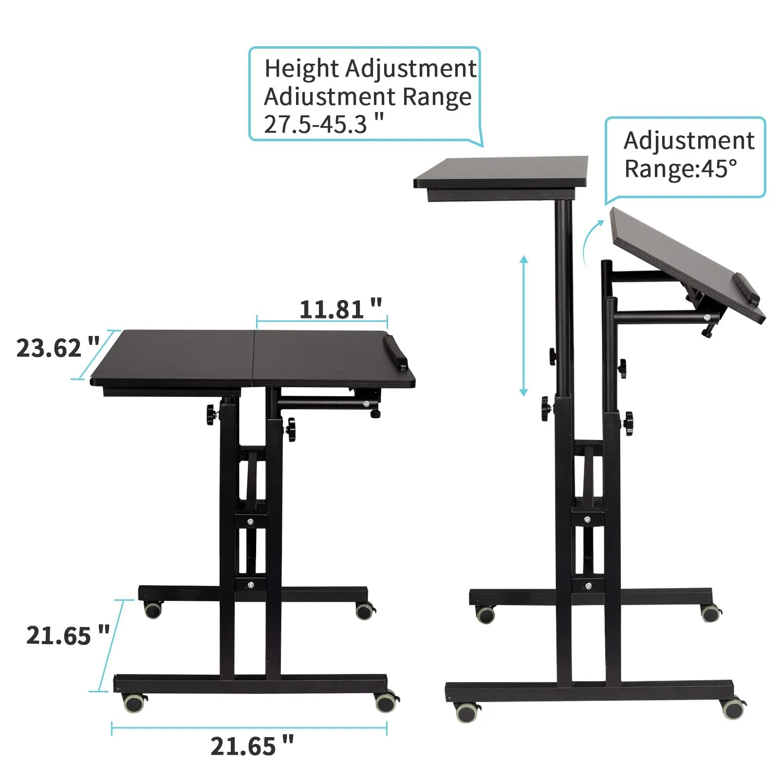 Black Modern Adjustable Mobile Standing Desk