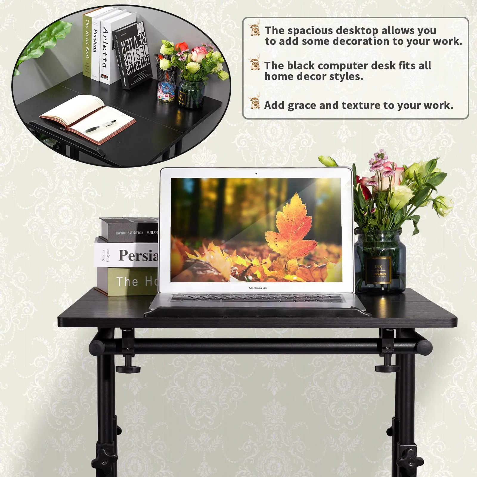 Black Modern Adjustable Mobile Standing Desk