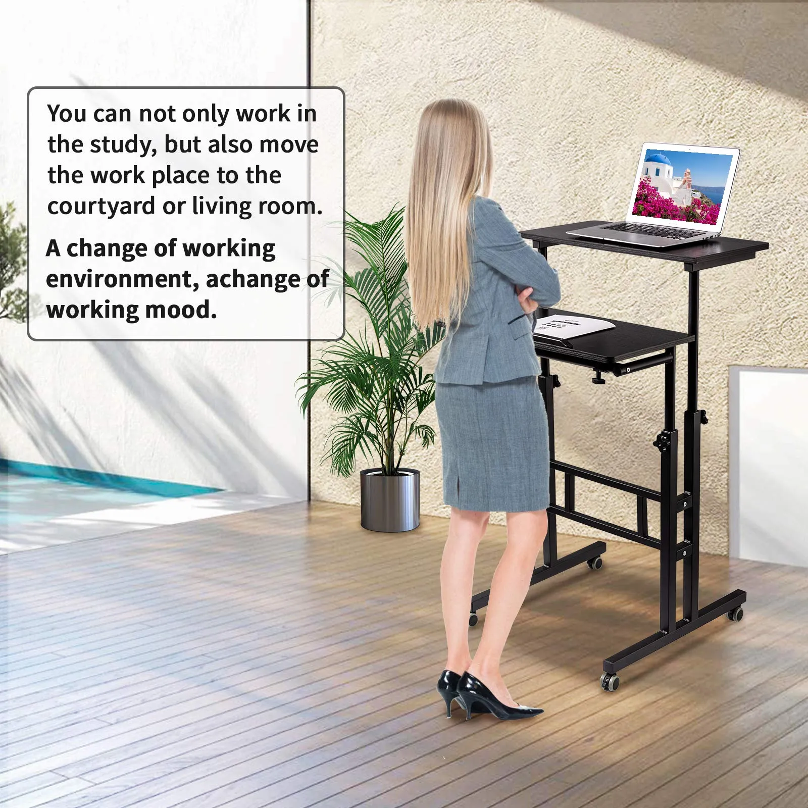 Black Modern Adjustable Mobile Standing Desk