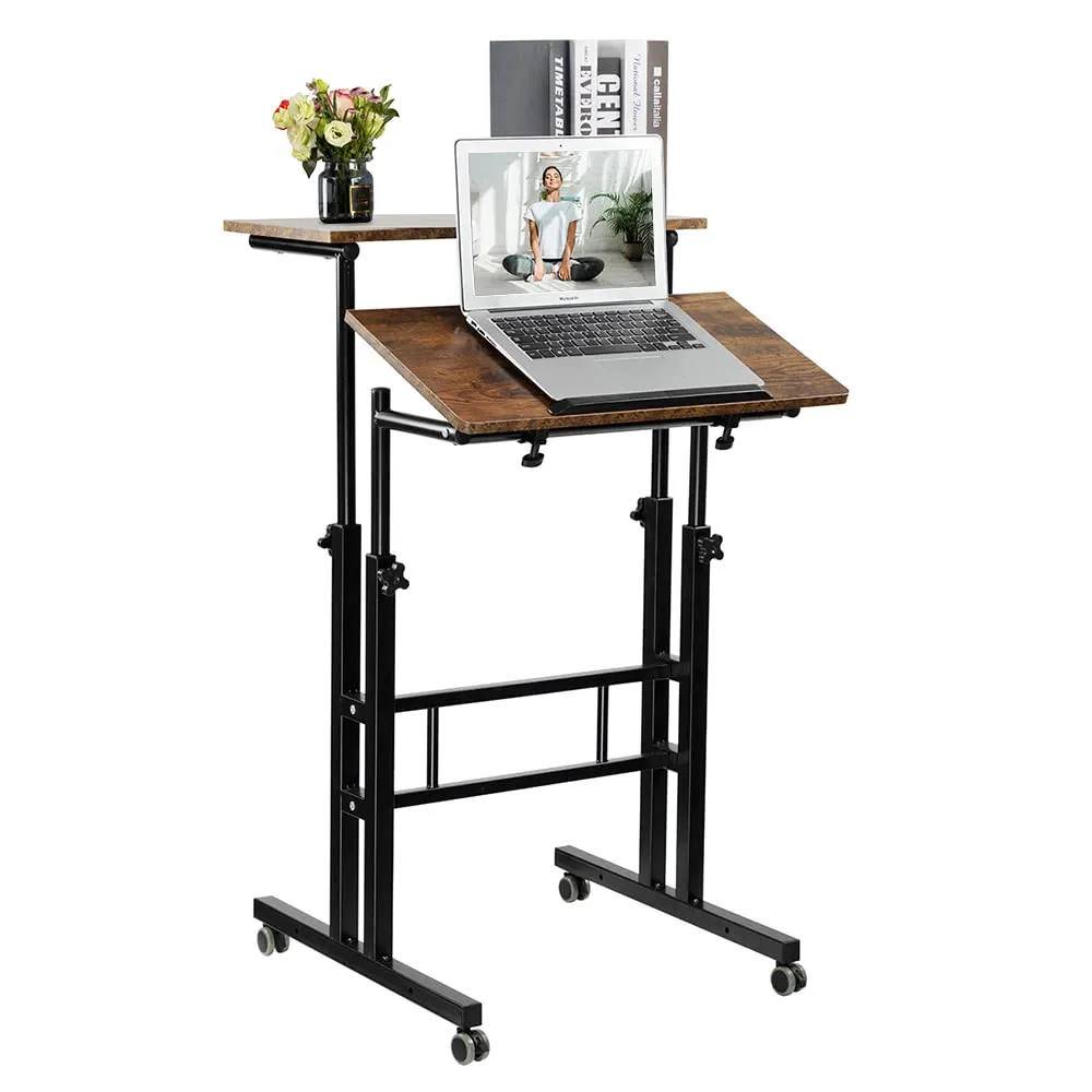 Black Modern Adjustable Mobile Standing Desk