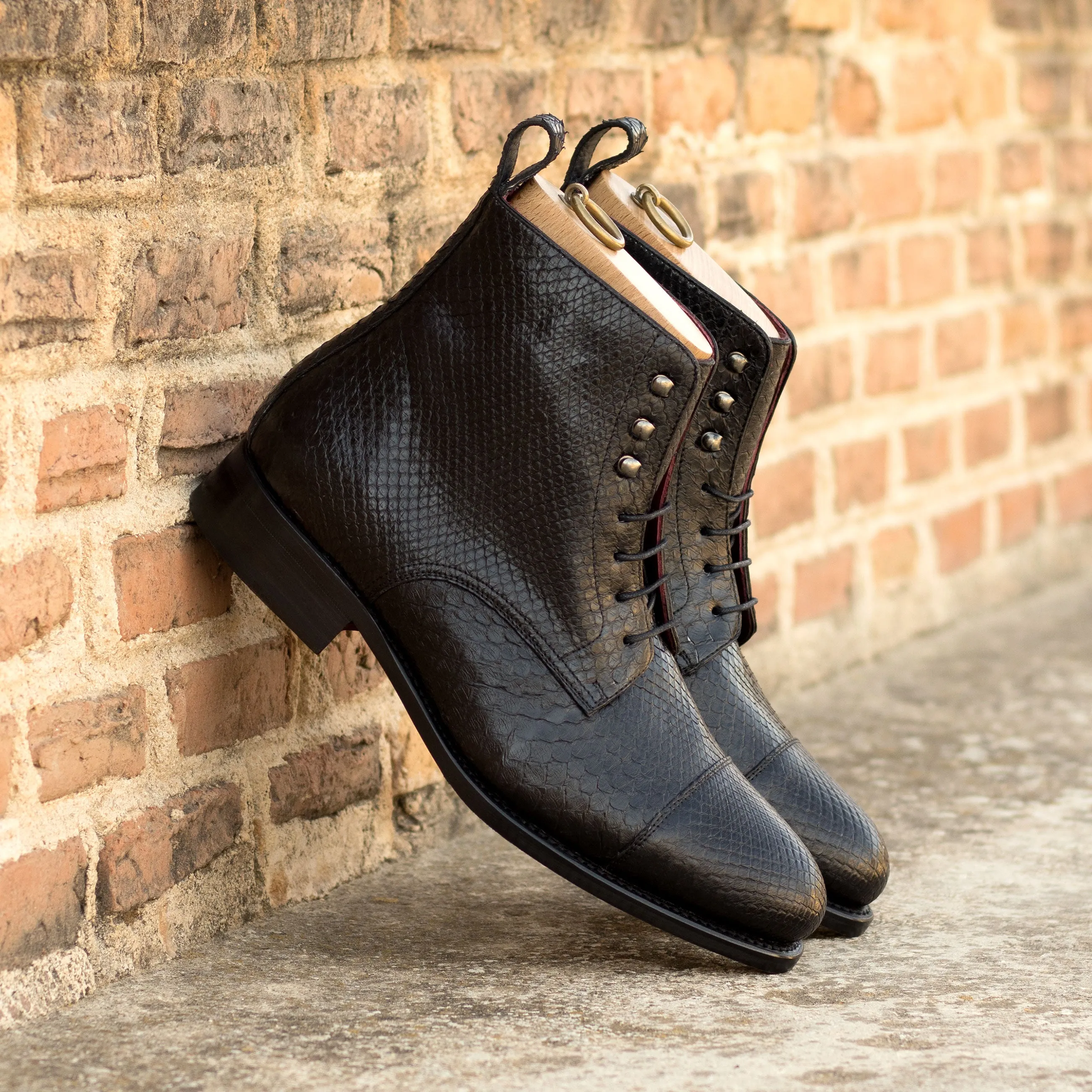 Black Python Cap Toe Jumper Boots