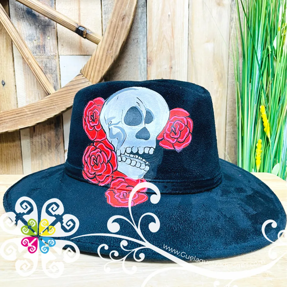 Black Skull and Roses - Hand Painted Fall Hat