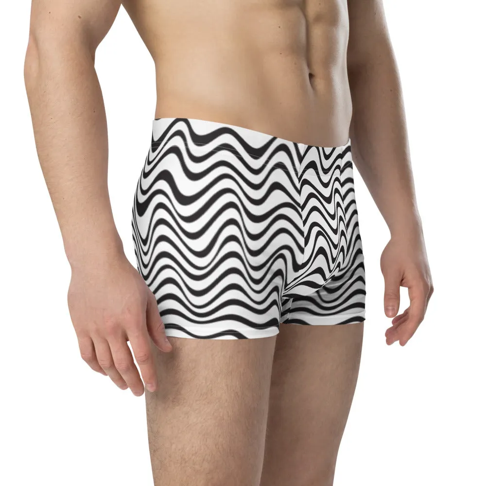 Black White Waves Men's Underwear, Designer Premium Best Boxer Briefs-Made in USA/EU/MX