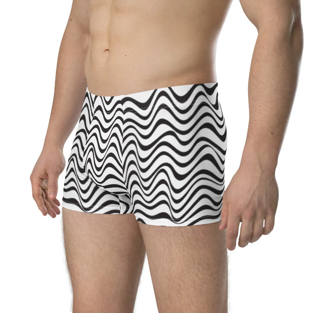 Black White Waves Men's Underwear, Designer Premium Best Boxer Briefs-Made in USA/EU/MX