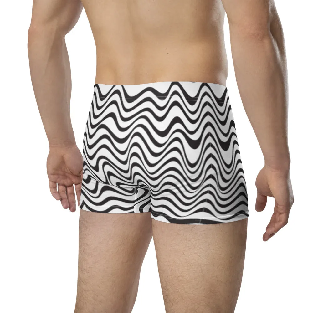 Black White Waves Men's Underwear, Designer Premium Best Boxer Briefs-Made in USA/EU/MX