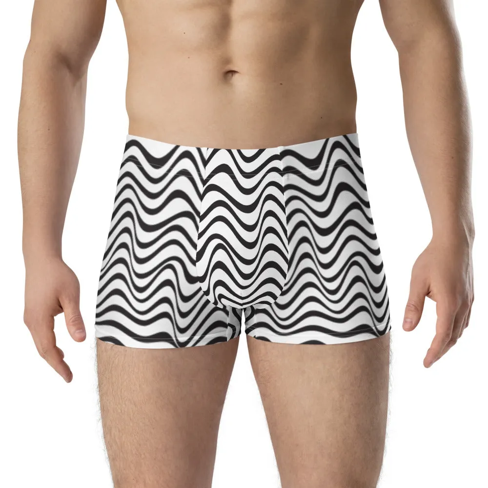 Black White Waves Men's Underwear, Designer Premium Best Boxer Briefs-Made in USA/EU/MX