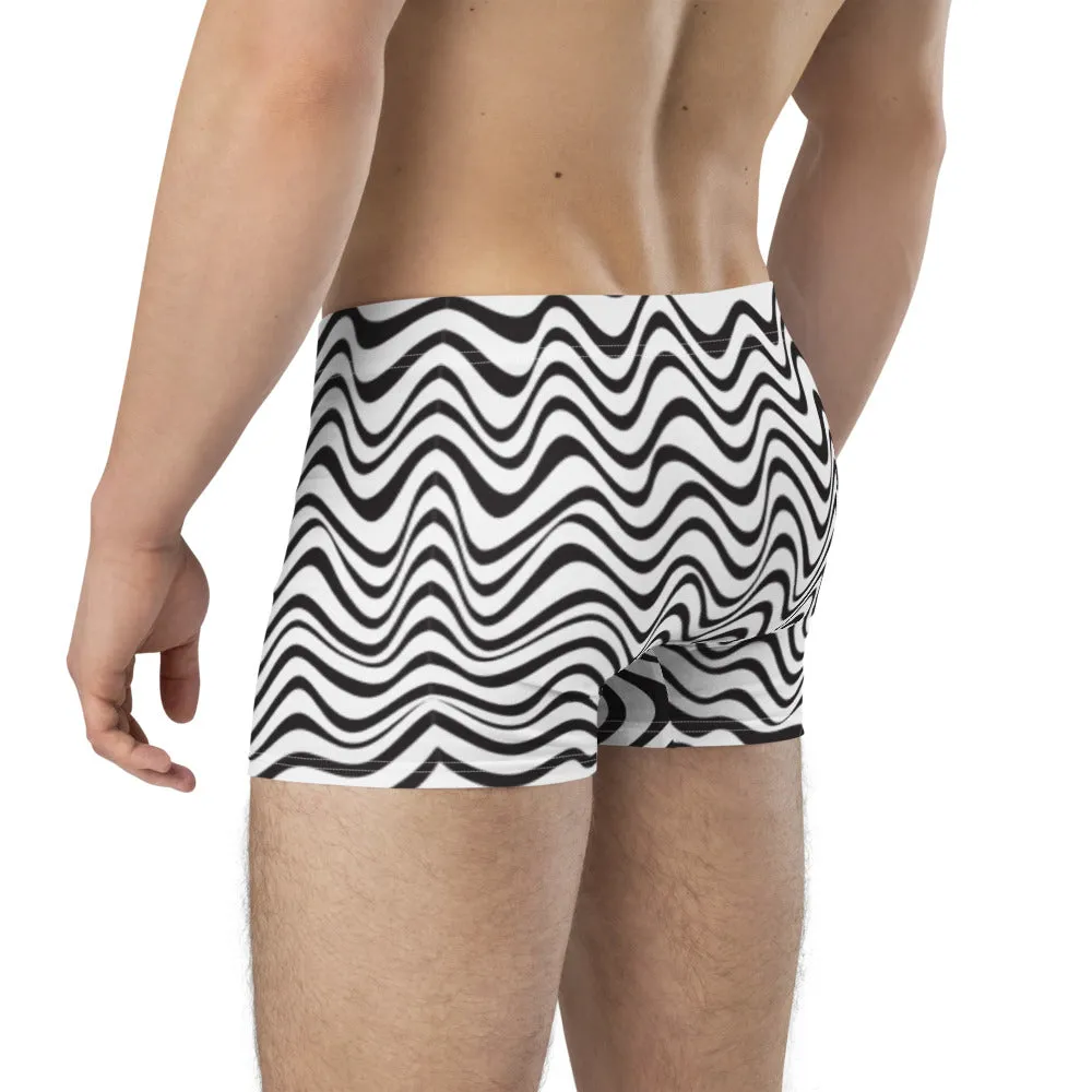 Black White Waves Men's Underwear, Designer Premium Best Boxer Briefs-Made in USA/EU/MX