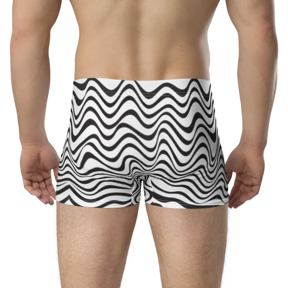 Black White Waves Men's Underwear, Designer Premium Best Boxer Briefs-Made in USA/EU/MX