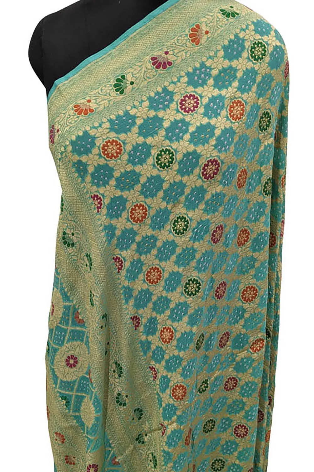 Blue Banarasi Bandhani Pure Georgette Meenakari Dupatta