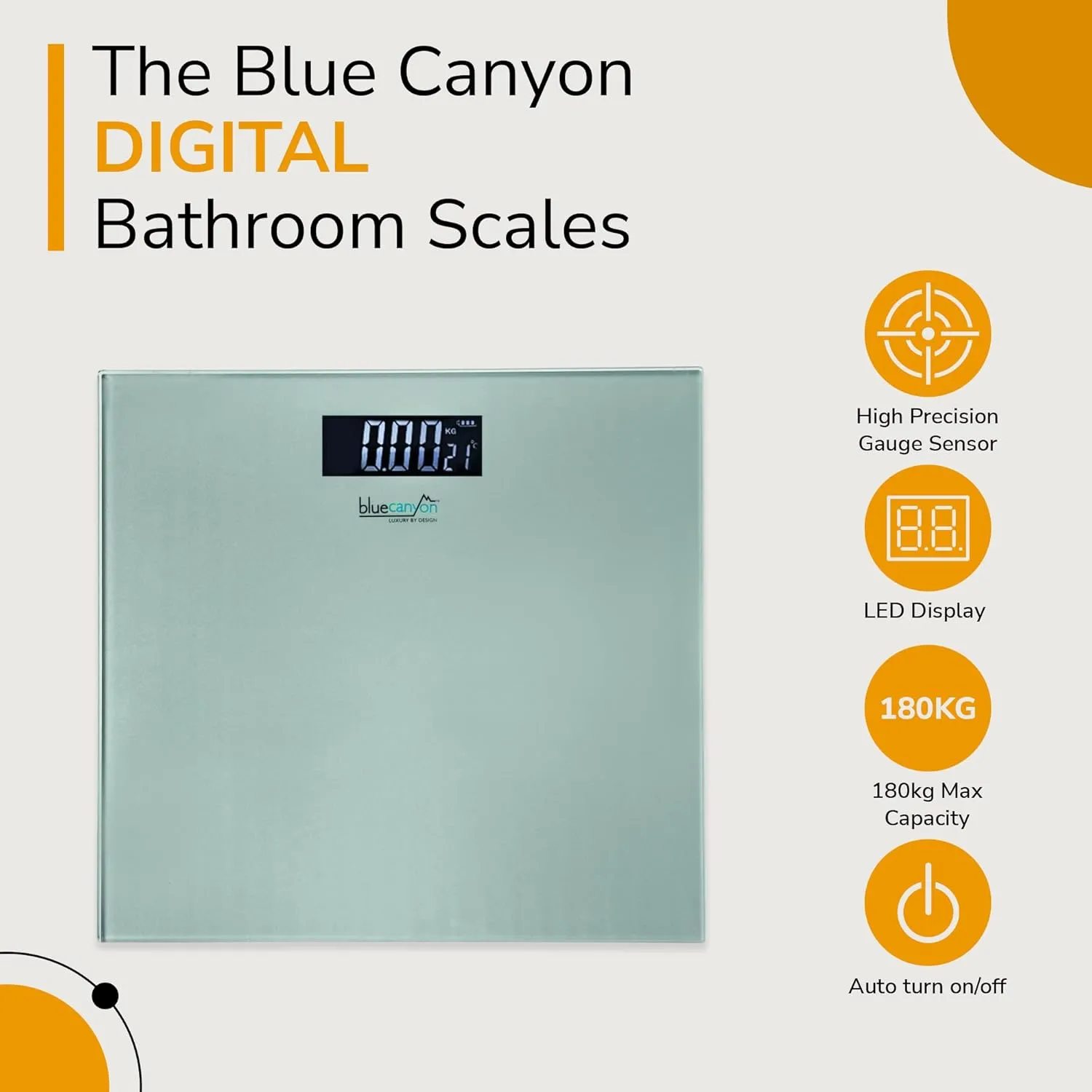 Blue Canyon Digital Bathroom Scales| Led Display| 180Kg Max Capacity Silver