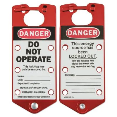 Brady® Labeled Lockout Hasps, 3 in W x 7 1/4 in L, Red, 65960