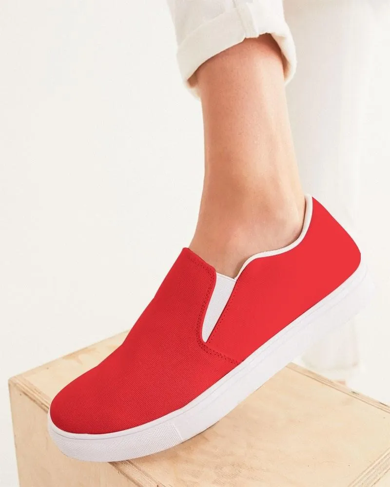 Bright Red Slip-On Canvas Sneakers | Women's | Bright Pure Red | C0M100Y100K0