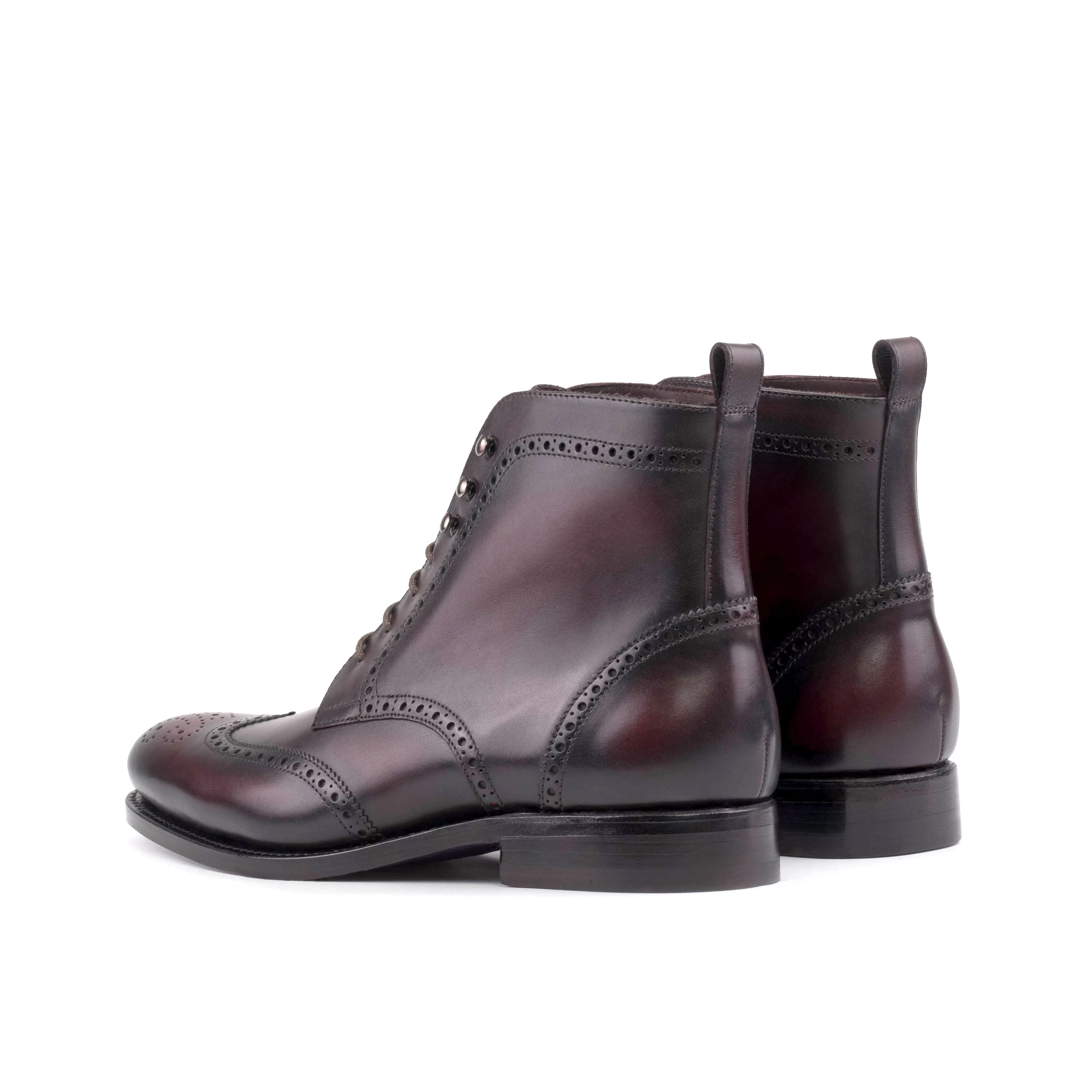 Burgundy Box Calf Leather Brogue Boot