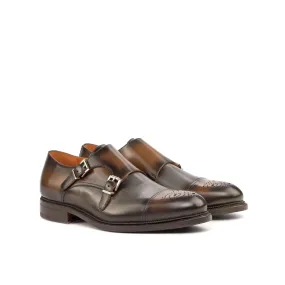 Burnished Grey & Brown Leather Double-Monk Shoes