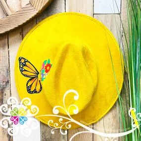 Canary Yellow Monarch and Flowers - Hand Painted Fall Hat