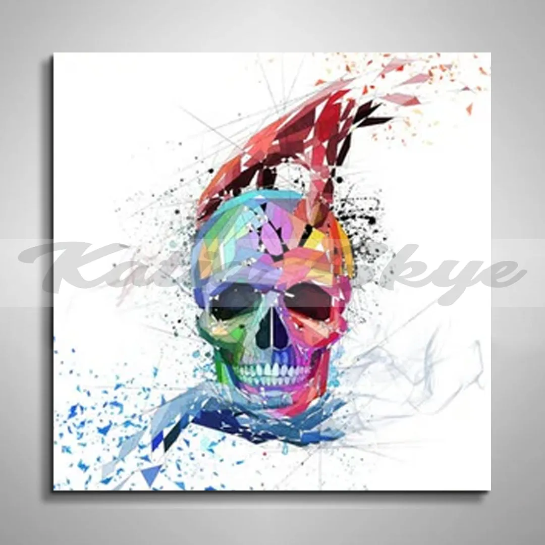 CANVAS PRINT Skull with hands, Skull Wall Art Print Gift, Color Contemporary Abstract Modern Art OTH-SK02