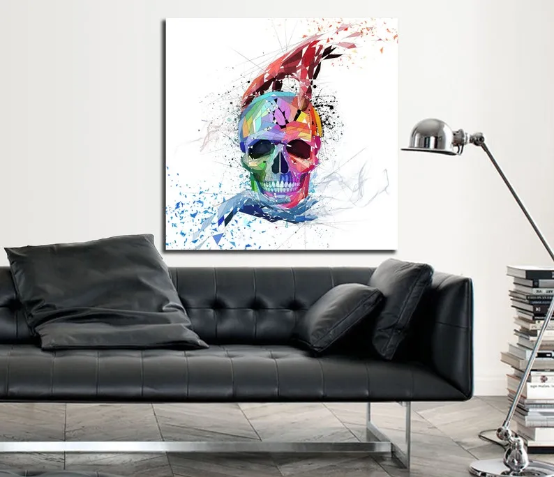 CANVAS PRINT Skull with hands, Skull Wall Art Print Gift, Color Contemporary Abstract Modern Art OTH-SK02